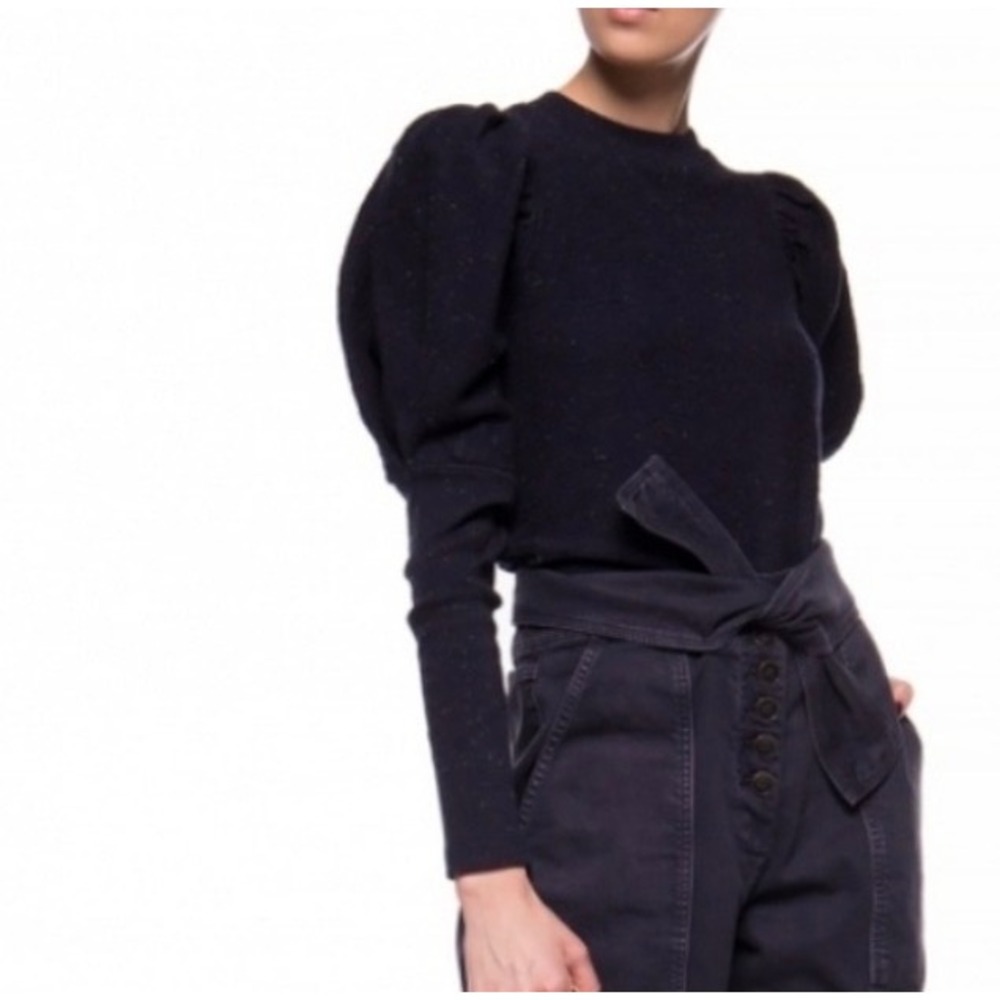 Ulla Johnson | Philo Pullover Sweatshirt S Midnight Navy Speckled Puff Sleeve - Picture 4 of 11